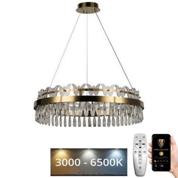 Lámpara de araña de cristal LED regulable en una cadena LED/80W/230V 3000-6500K dorado + mando a distancia