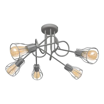 Lámpara de araña de luces de superficie OXFORD 5xE27/60W/230V gris