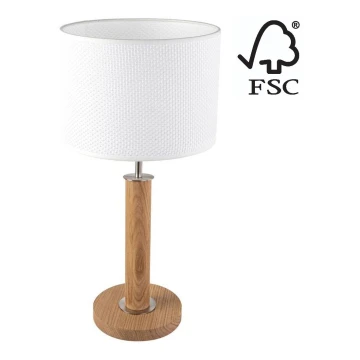 Lámpara de mesa BENITA 1xE27/60W/230V 48 cm blanco/roble – FSC Certificado