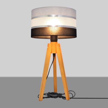 Lámpara de mesa HELEN 1xE27/60W/230V gris/negro/cromo/roble
