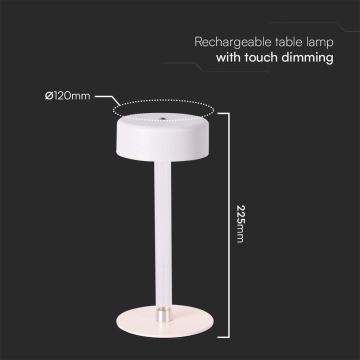 LED Lámpara de mesa táctil recargable y regulable LED/3W/5V 3000-6000K 2400 mAh blanco