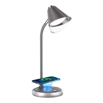 Lámpara de mesa LED regulable con cargador inalámbrico FINCH LED/9W/12/230V gris/cromo