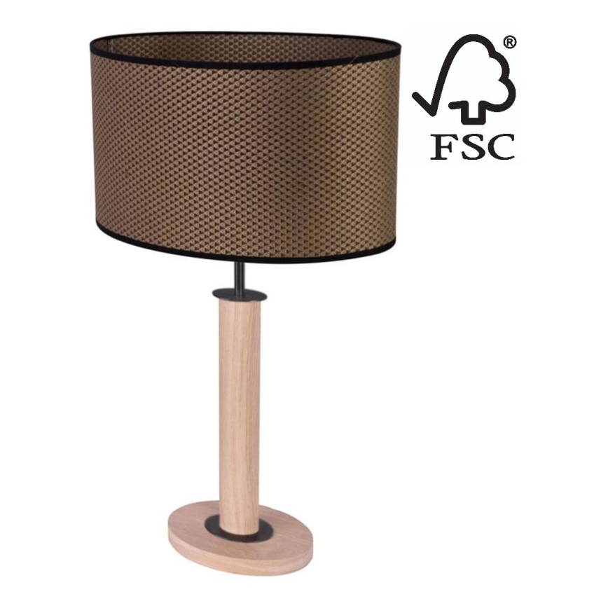 Lámpara de mesa MERCEDES 1xE27/40W/230V 60 cm marrón/roble – FSC Certificado