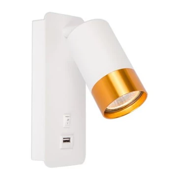 Lámpara de pared con cargador USB 1xGU10/35W/230V blanco/dorado