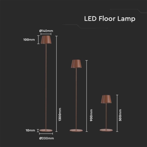 Lámpara de pie LED regulable y recargable 3en1 LED/4W/5V 4400 mAh 3000K IP54 marrón