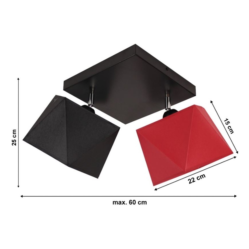 Lámpara de techo DIAMENT 2xE27/60W/230V negro/rojo