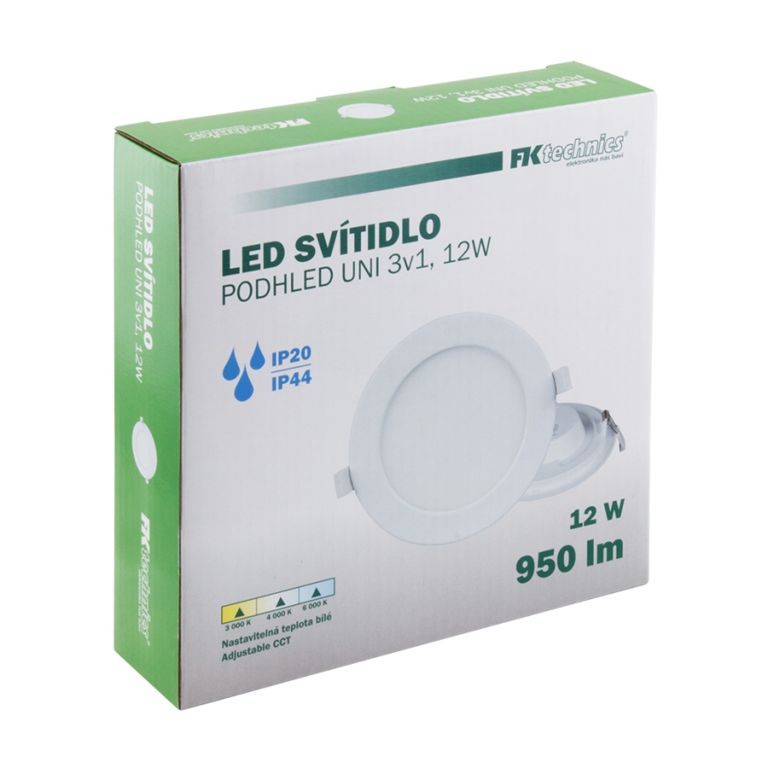 Lámpara empotrable de baño LED LED/12W/230V 3000/4000/6000K IP44