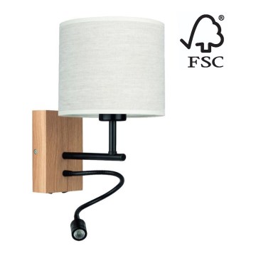 Lámpara flexible BOHO 1xE27/25W + LED/1W/230V roble - certificado FSC