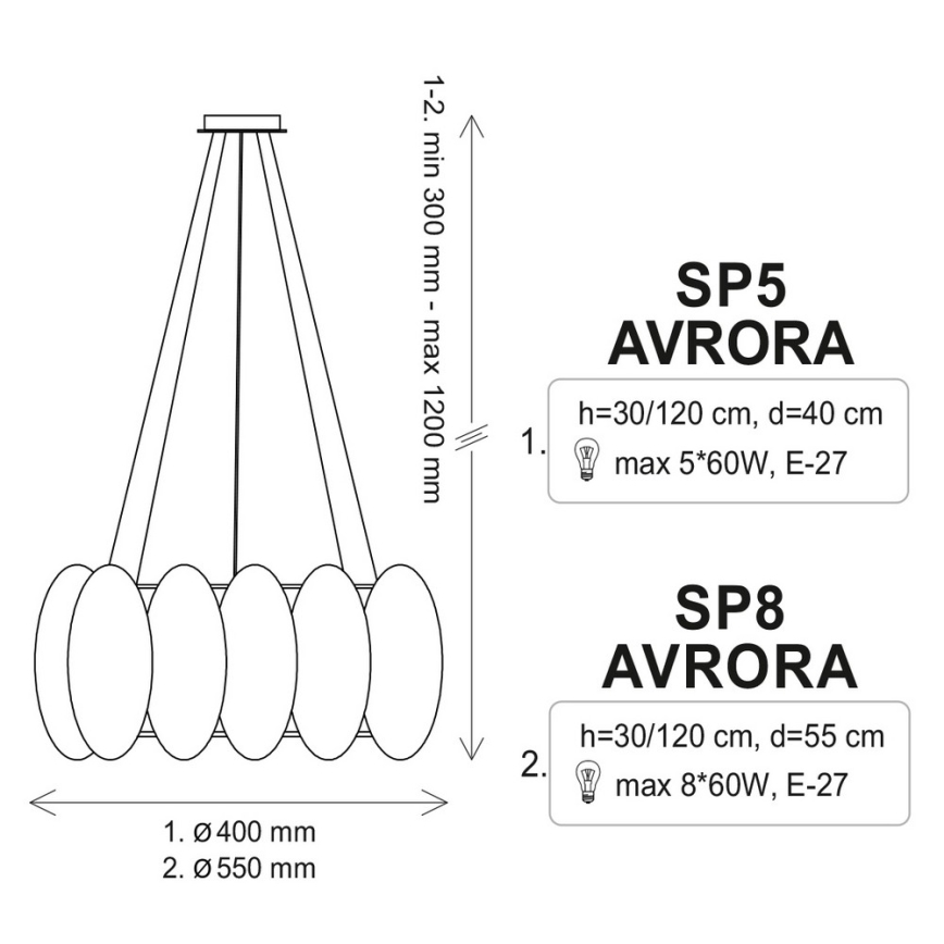 Lámpara suspendida con alambre AURORA 5xE27/60W/230V