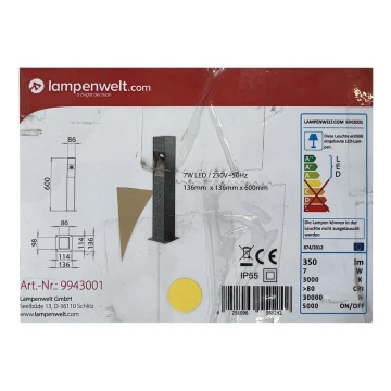 Lampenwelt - Lámpara LED de columna para exteriores AMELIA LED/7W/230V IP55