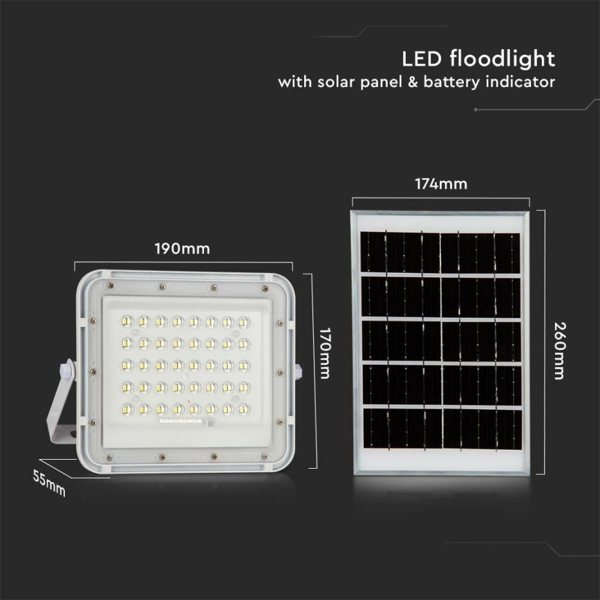 LED de exterior Regulable solar reflectora LED/6W/3,2V IP65 6400K blanco + control remoto