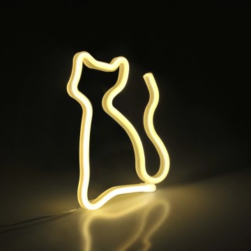 LED Decoración de pared de neón CAT LED/3W/3xAA USB amarillo