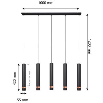 LED Lámpara colgante TUBA 5xGU10/6,5W/230V negro/cobre