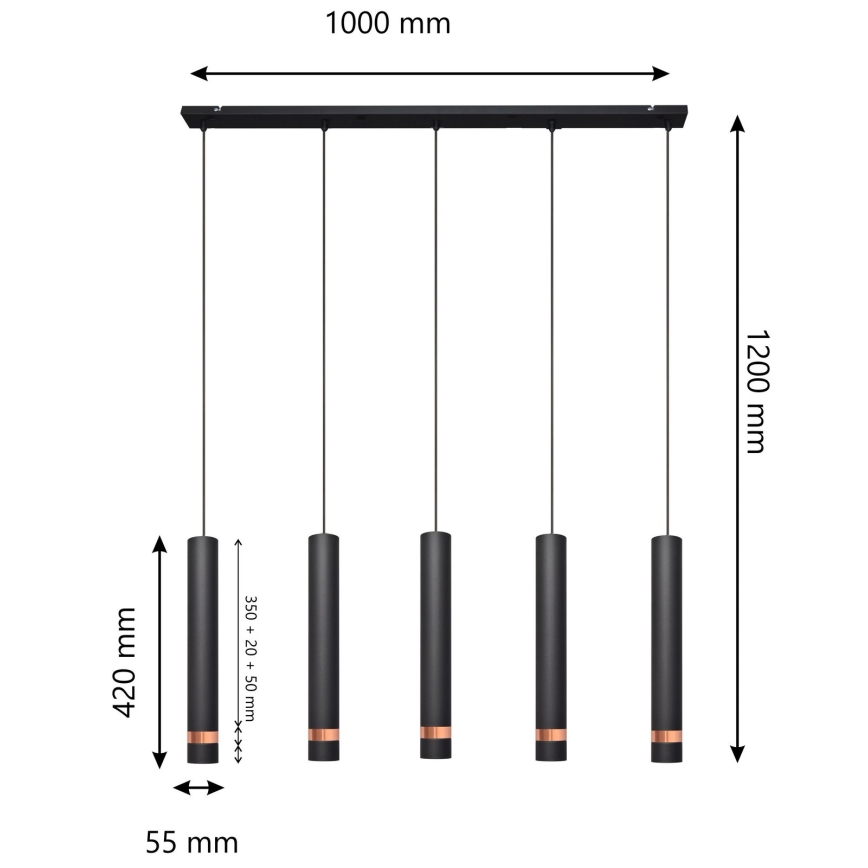 LED Lámpara colgante TUBA 5xGU10/6,5W/230V negro/cobre