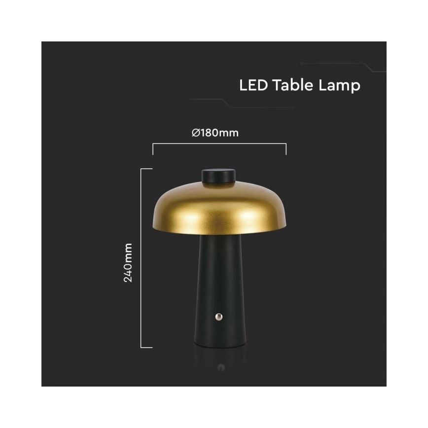 LED Lámpara de mesa táctil recargable y regulable LED/3W/5V 3000-6000K 1800 mAh negro/dorado