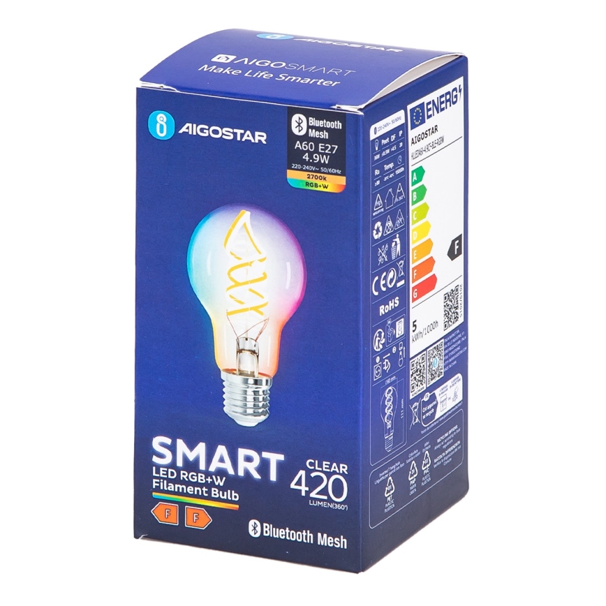 LED RGBW Bombilla FILAMENT A60 E27/4,9W/230V 2700K - Aigostar