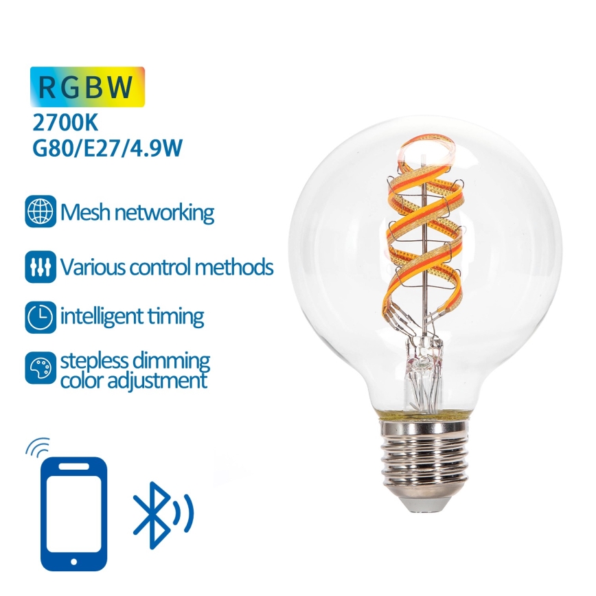 LED RGBW Bombilla FILAMENT G80 E27/4,9W/230V 2700K - Aigostar