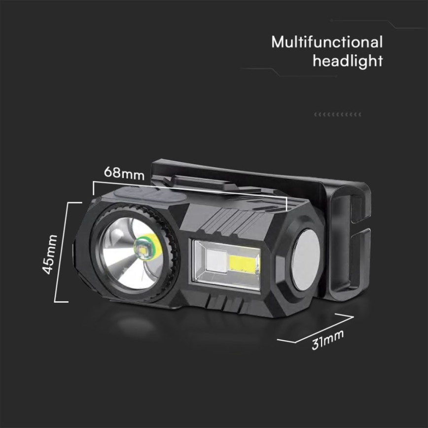 LED RGBW Linterna frontal recargable y regulable USB LED/3W/5V IP43 190 lm 24 h