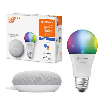 Ledvance - Altavoz inteligente Google Nest Mini + Bombilla LED RGBW regulable SMART+ A60 E27/10W/230V 2000 - 6500K