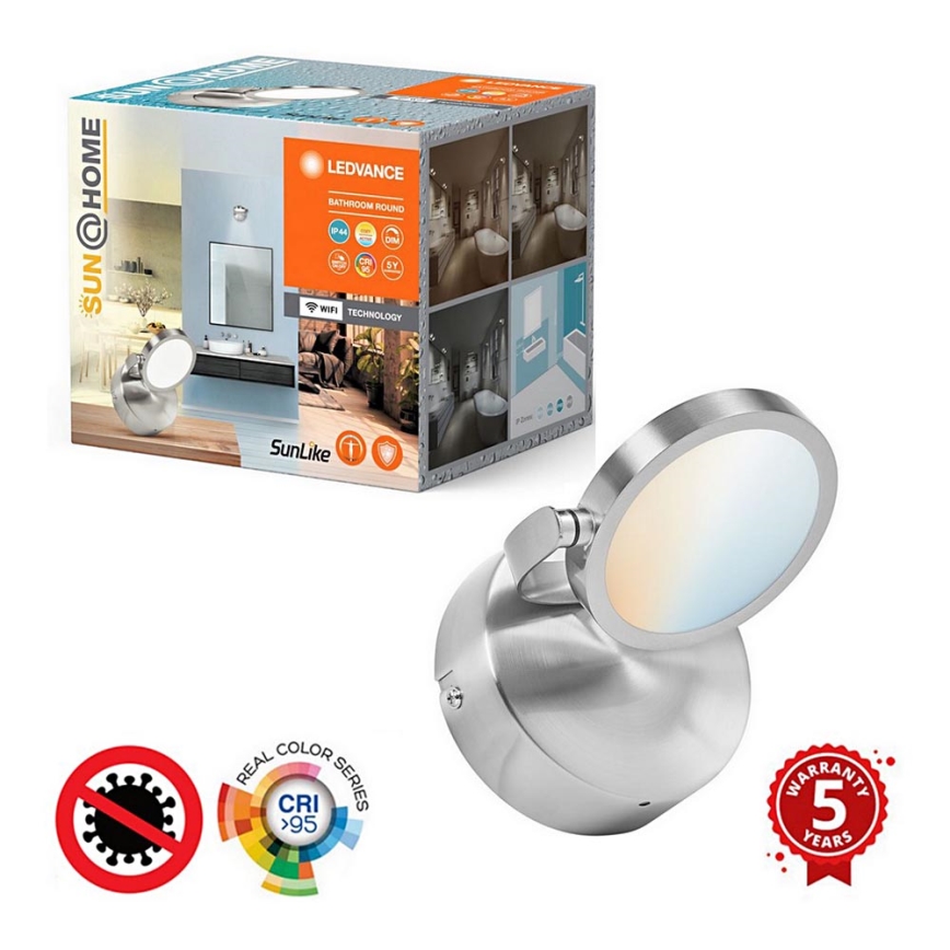 Ledvance - Foco LED regulable para baño SUN@HOME LED/7,5W/230V 2200-5000K CRI 95 Wi-Fi IP44