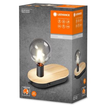 Ledvance - Lámpara de mesa táctil con conector USB DECOR WOOD 1xE27/8W/230V árbol del caucho