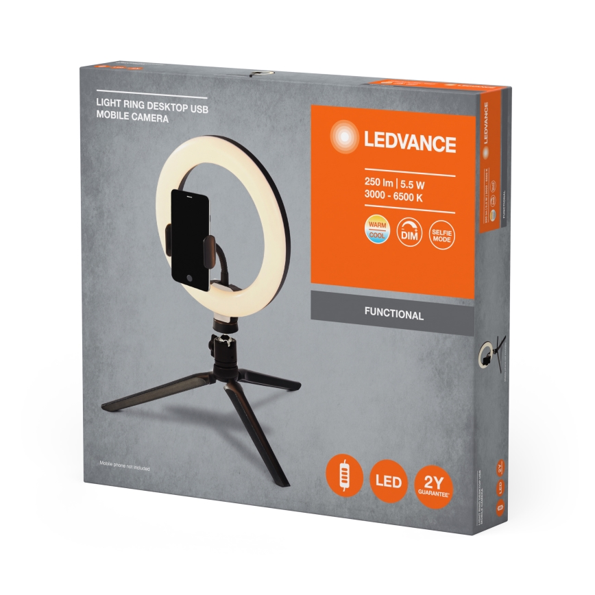 Ledvance - Lámpara LED de mesa regulable con pie y soporte para vlogging LED/5,5W/USB 3000/4000/6500K