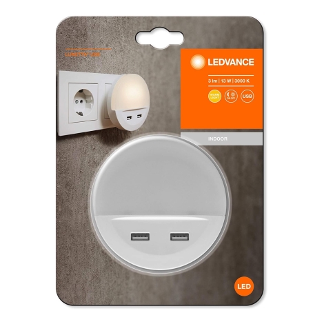 Ledvance - Lámpara nocturna LED en la toma con sensor LUNETTA 2xUSB LED/13W/230V
