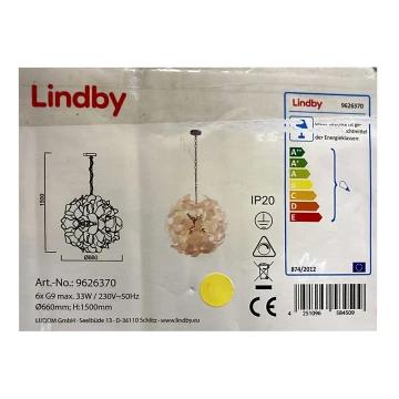Lindby - Lámpara colgante con cadena NUBALIKA 6xG9/33W/230V