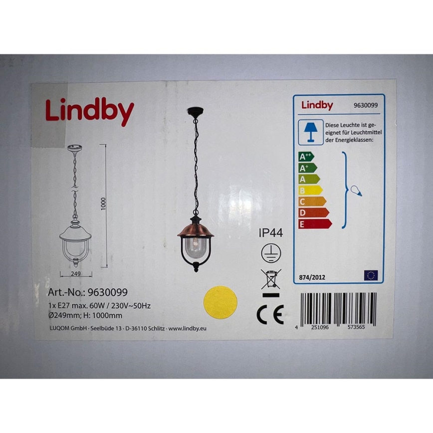 Lindby - Lámpara de araña de exterior con cadena CLINT 1xE27/60W/230V IP44