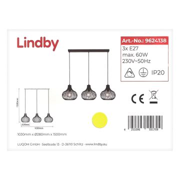 Lindby - Lámpara de araña en cadena FRANCES 3xE27/60W/230V