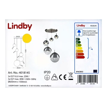 Lindby - Lámpara de araña en cadena RAVENA 3xE27/40W/230V + 2xE27/25W/230V