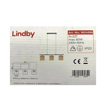 Lindby - Lámpara de araña en cadena ZALIA 3xE27/60W/230V