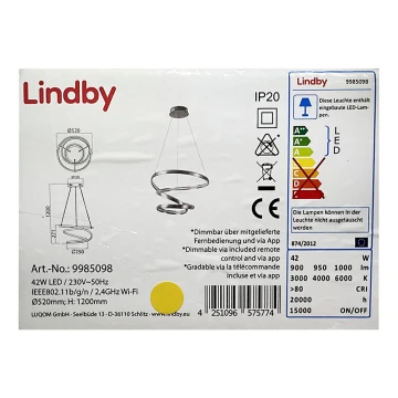 Lindby - Lámpara de araña LED regulable VERIO LED/230V + control remoto