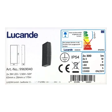 Lucande - Aplique LED de exterior CORDA 2xLED/3W/230V IP54
