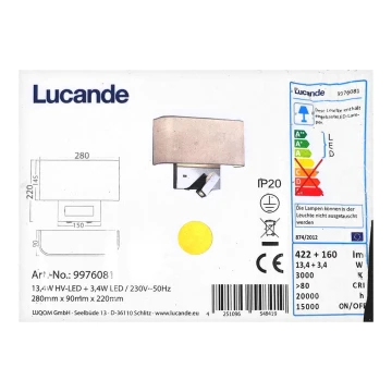 Lucande - Aplique LED VIRVE 1XLED/13,4W/230V + 1xLED/3,4W/230V