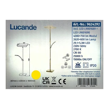 Lucande - Lámpara de pie LED regulable PARTHENA LED/29,1W/230V + LED/5,3W/230V