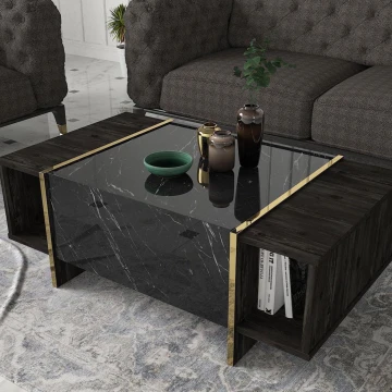 Mesa de café VEYRON 37,3x103,8 cm negro/dorado