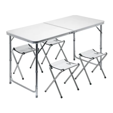 Mesa de camping plegable + 4x sillas blanco/cromo