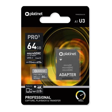 MicroSDXC 64GB U3 Pro A1 90MB/s + adaptador SD