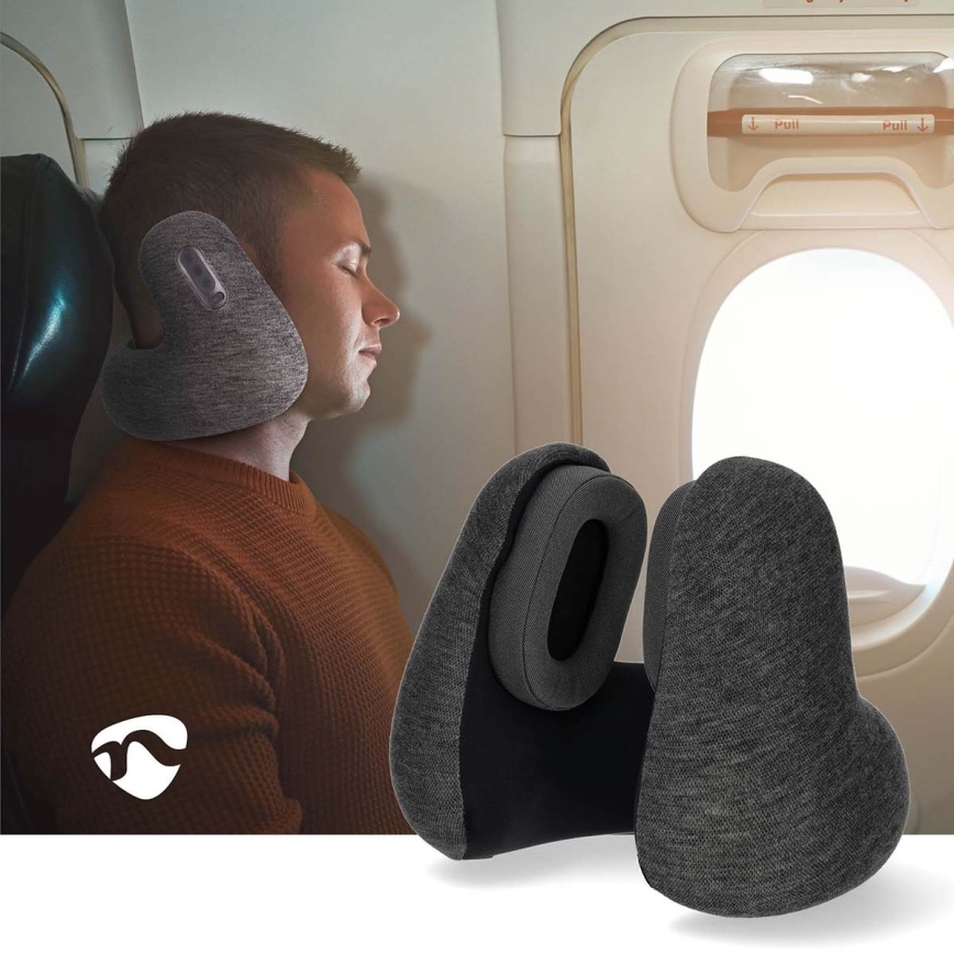 Almohada de viaje con auriculares inalámbricos incorporados gris