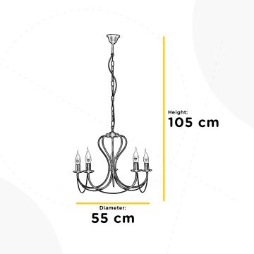 ONLI - Lámpara colgante con cadena CANDELA 5xE14/6W/230V negro