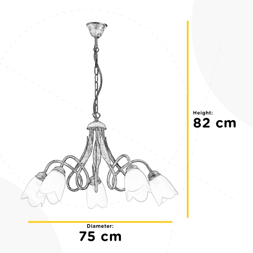 ONLI - Lámpara colgante con cadena DOPPIO GIRO 5xE14/6W/230V dorado