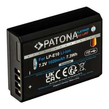 PATONA - Batería Canon LP-E10 1020mAh Li-Ion Platinum cargador USB-C