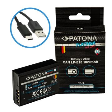 PATONA - Batería Canon LP-E10 1020mAh Li-Ion Platinum cargador USB-C