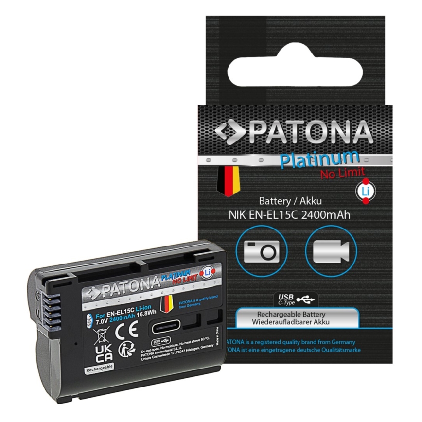 PATONA - Batería Nikon EN-EL15C 2400mAh Li-Ion Platinum USB-C