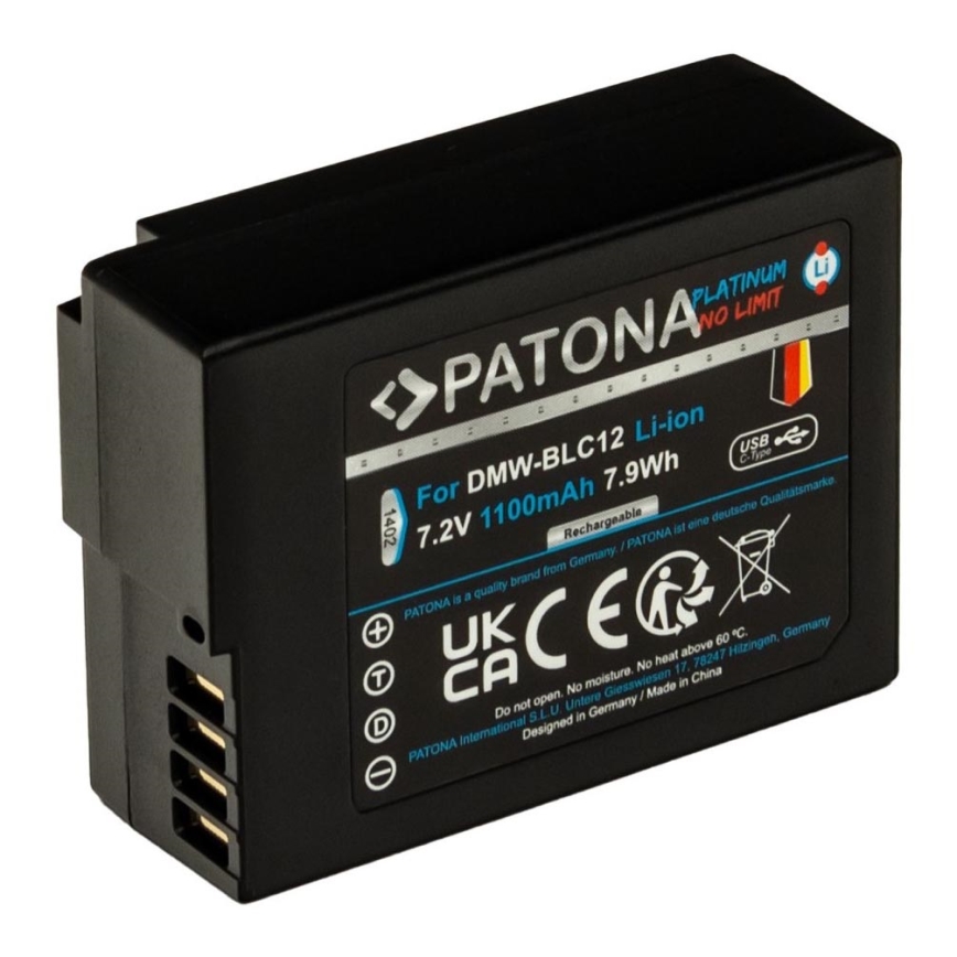PATONA - Batería Panasonic DMW-BLC12 1100mAh Li-Ion Platinum cargador USB-C