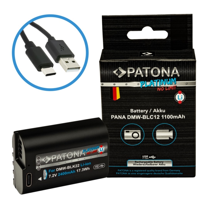 PATONA - Batería Panasonic DMW-BLC12 1100mAh Li-Ion Platinum cargador USB-C