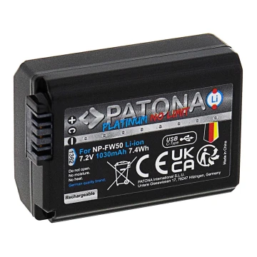 PATONA - Batería Sony NP-FW50 1030mAh Li-Ion Platinum carga USB-C