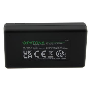 PATONA - Cargador rápido doble Olympus BLX-1 + cable USB-C 0,6m