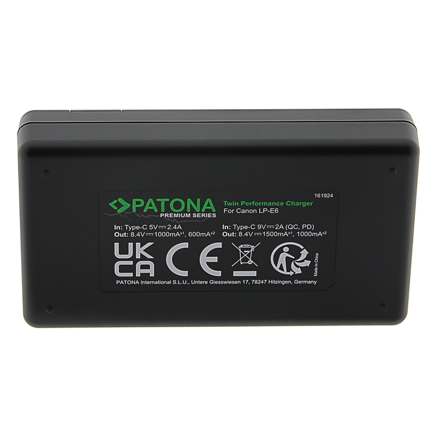 PATONA - Cargador rápido Dual Canon LP-E6 + cable USB-C 0,6m